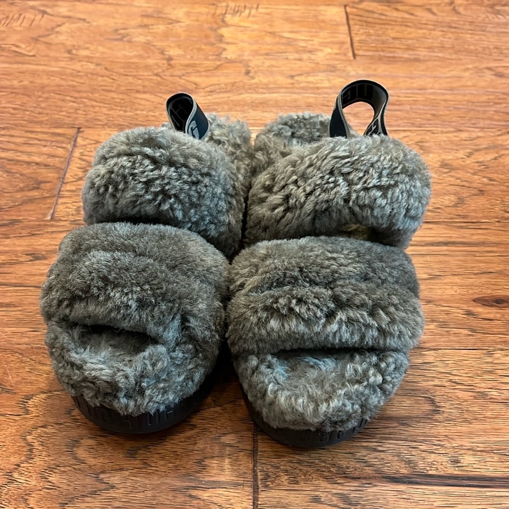 UGG Oh Fluffita green platform slippers
